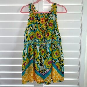 Johnny Was 100% silk tunic top with ruffle at neck and hem